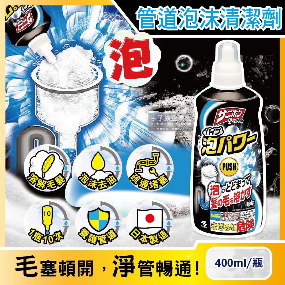 日本小林製藥-Sanibon強效去油溶解毛髮疏通排水口泡沫清潔劑400ml/瓶✿70D033